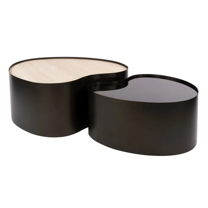 WoonStijl Salontafel Metal organisch set van 2 keramiek travertin