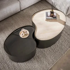WoonStijl Salontafel Metal organisch set van 2 keramiek travertin