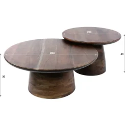 WoonStijl Salontafel Mova rond set van 2 Massief acacia bruin