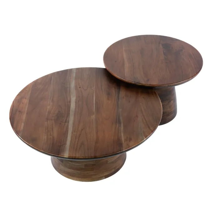 WoonStijl Salontafel Mova rond set van 2 Massief acacia bruin