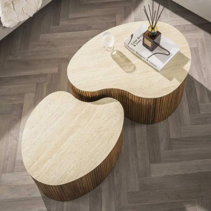 WoonStijl Salontafel Nuovo niervormig set van 2 / Massief mango zand