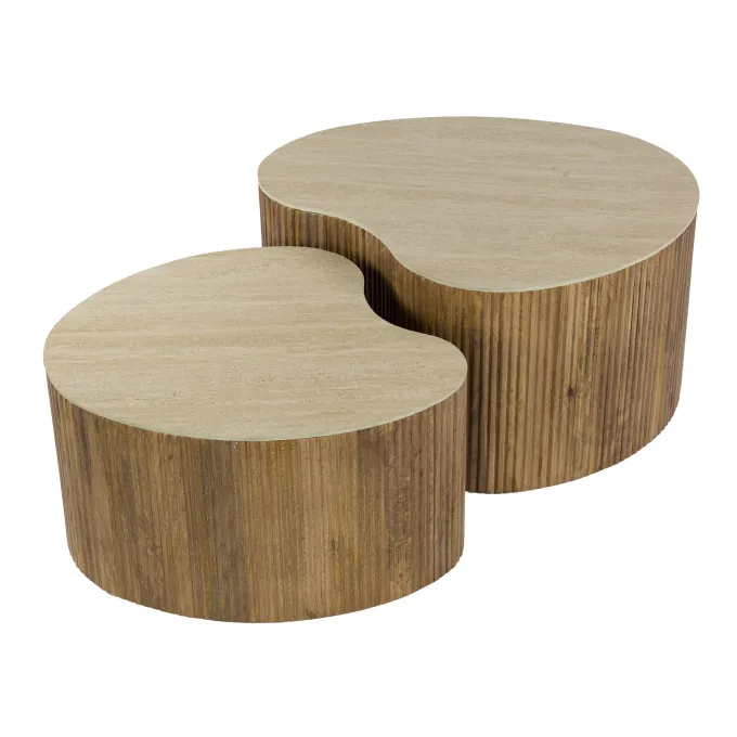 WoonStijl Salontafel Nuovo niervormig set van 2 / Massief mango zand