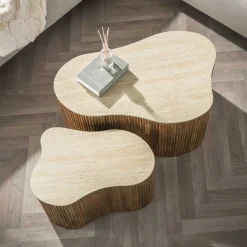 WoonStijl Salontafel Nuovo shamrock set van 2 / Massief mango zand