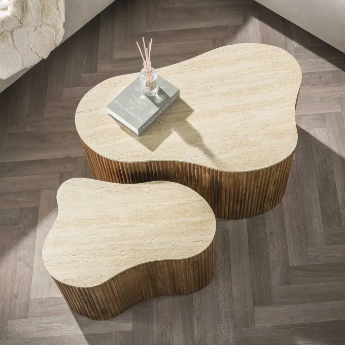 WoonStijl Salontafel Nuovo shamrock set van 2 / Massief mango zand