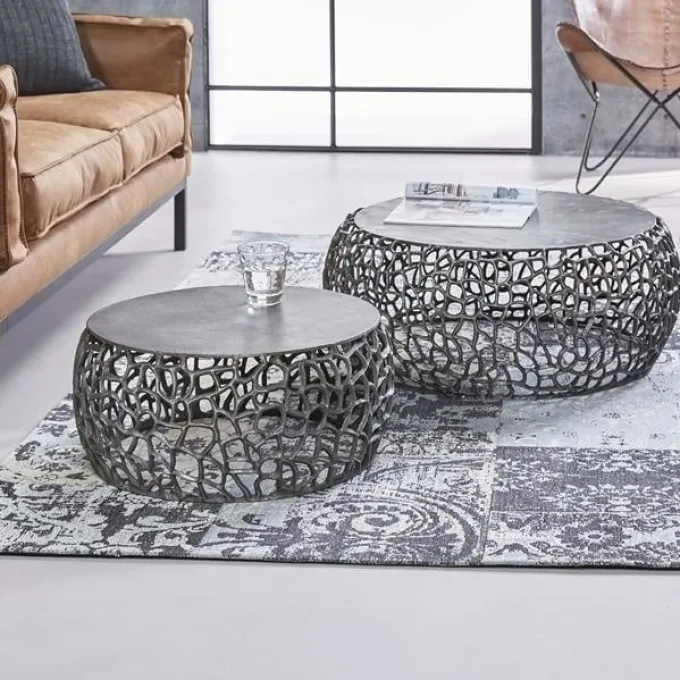 WoonStijl Salontafel set/2 Maze zandgegoten - Zwart nikkel