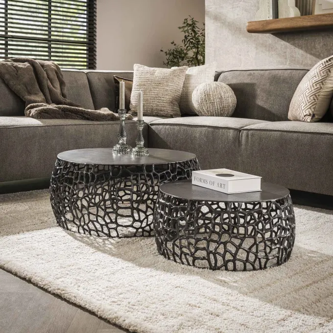 WoonStijl Salontafel set/2 Maze zandgegoten - Zwart nikkel