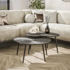 WoonStijl Salontafel set van 2 leaf Brown Ray Metal