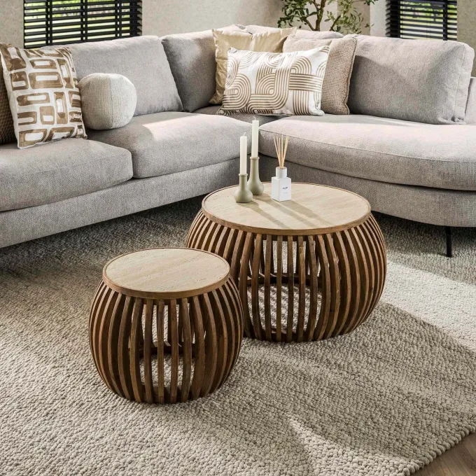 WoonStijl Salontafel set van 2 curve Nuovo travertin