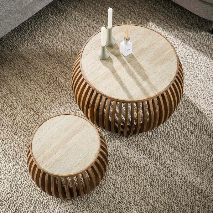 WoonStijl Salontafel set van 2 curve Nuovo travertin