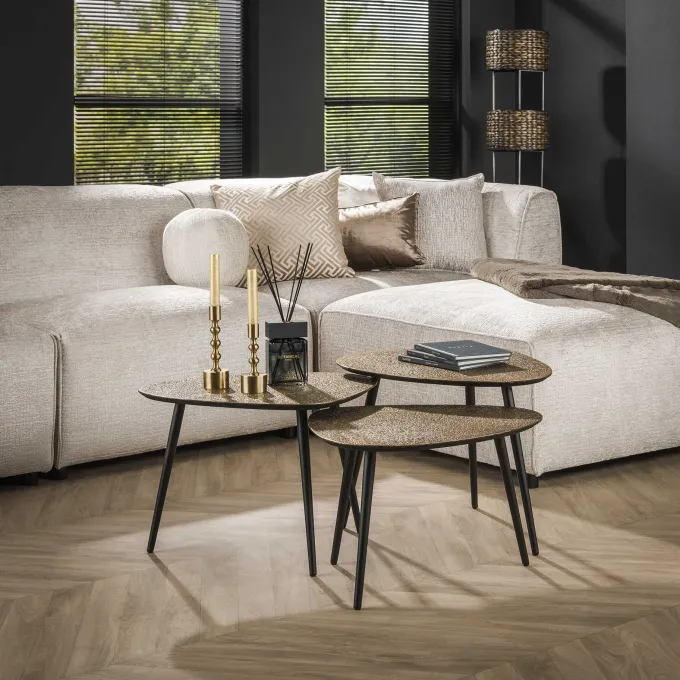 WoonStijl Salontafel set van 3 driehoekig metallic antiek brass