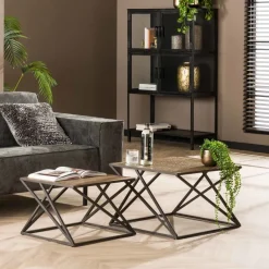 WoonStijl Salontafel set van 2 X cross metallic