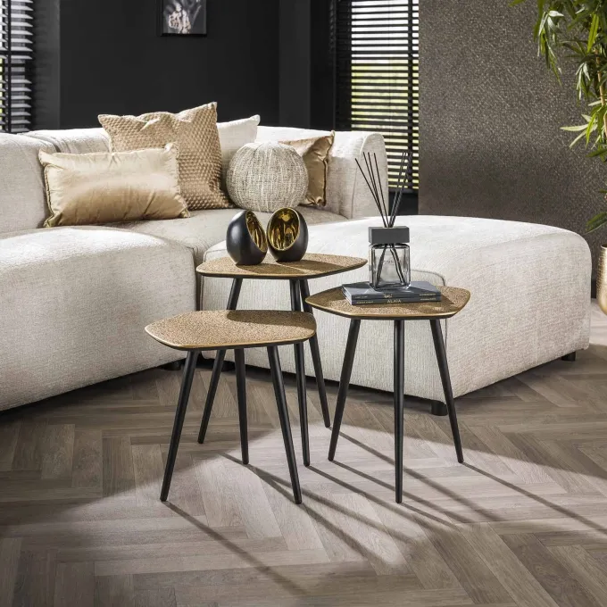 WoonStijl Salontafel set van 3 point metallic brons antiek