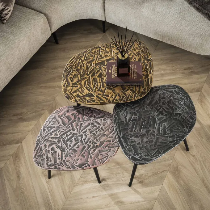 WoonStijl Salontafel set van 3 vierhoekig patina metal