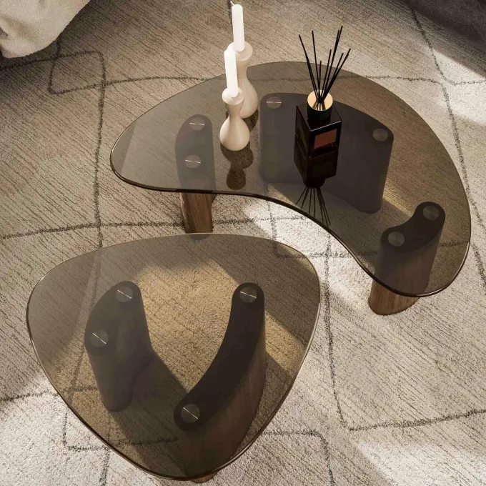 WoonStijl Salontafel Tinto organisch set van 2 salontafels met brons glas