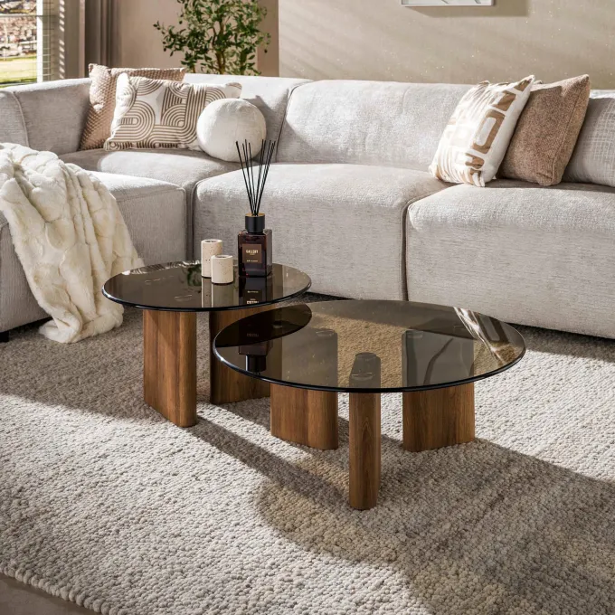 WoonStijl Salontafel Tinto rond set van 2 Brons glas
