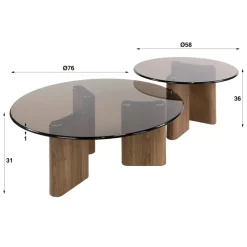 WoonStijl Salontafel Tinto rond set van 2 Brons glas