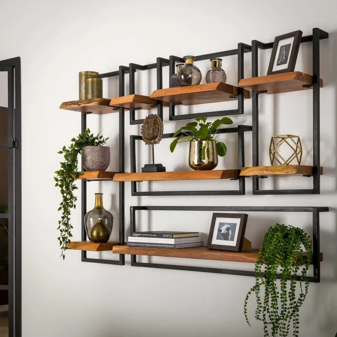 WoonStijl Set Wandplanken Live Edge Groot - Industrieel Acaciahout
