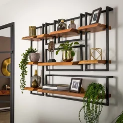 WoonStijl Set Wandplanken Live Edge Groot - Industrieel Acaciahout