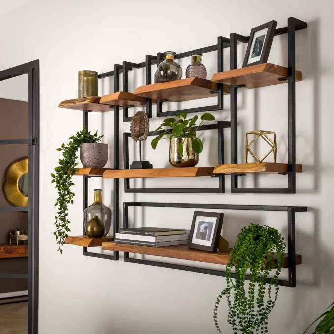 WoonStijl Set Wandplanken Live Edge Groot - Industrieel Acaciahout