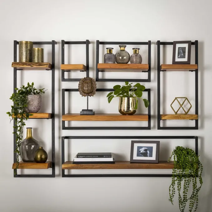 WoonStijl Set Wandplanken Live Edge Groot - Industrieel Acaciahout