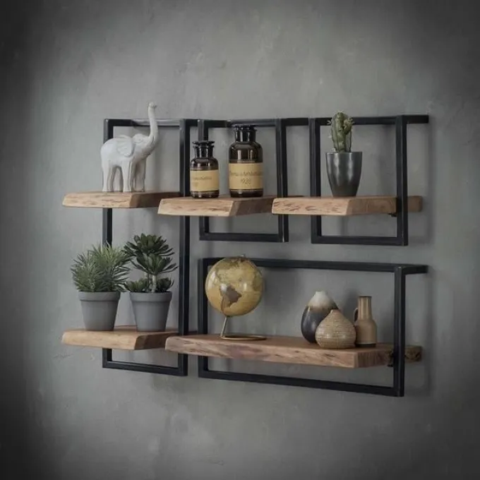 WoonStijl Set Wandplanken Live Edge Medium - Industrieel Acaciahout