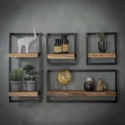 WoonStijl Set Wandplanken Live Edge Medium - Industrieel Acaciahout