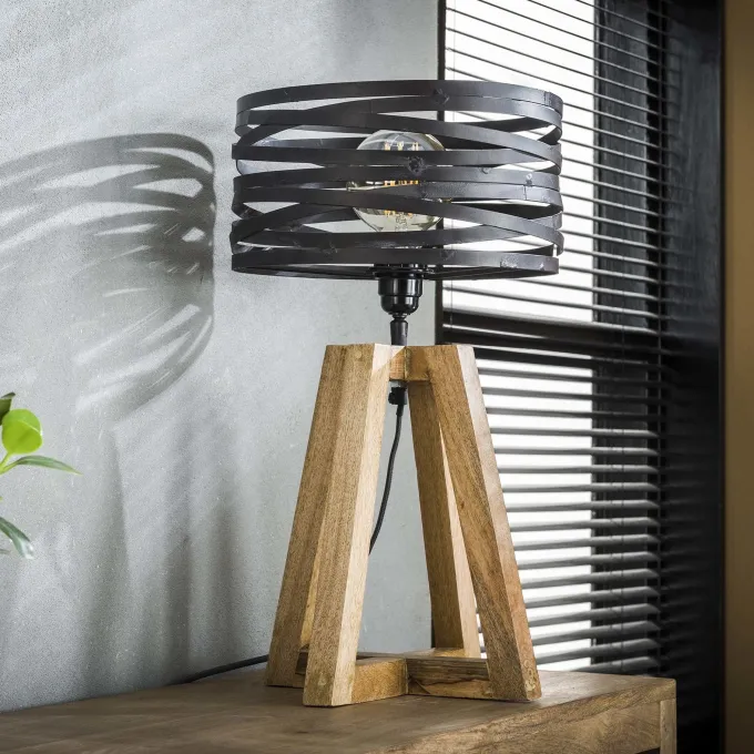 WoonStijl Tafellamp twist houten kruisframe / Slate grey