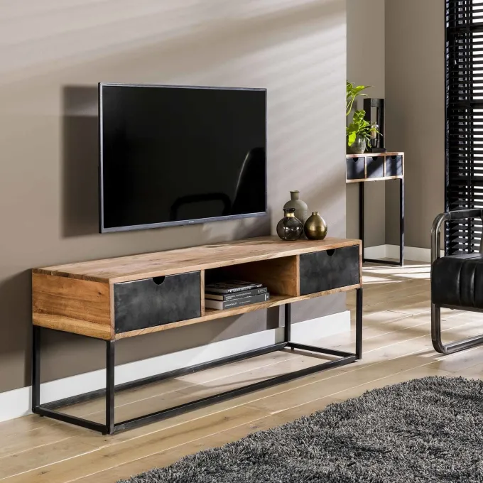 WoonStijl TV-meubel Metal Catch 2L - Industrieel Acaciahout