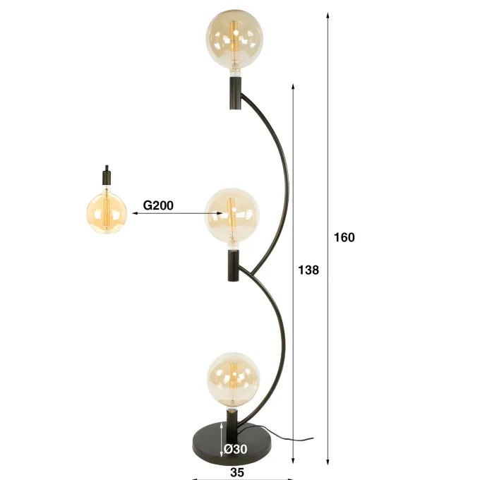WoonStijl Vloerlamp Arcus 3-lichts / Sienna bruin