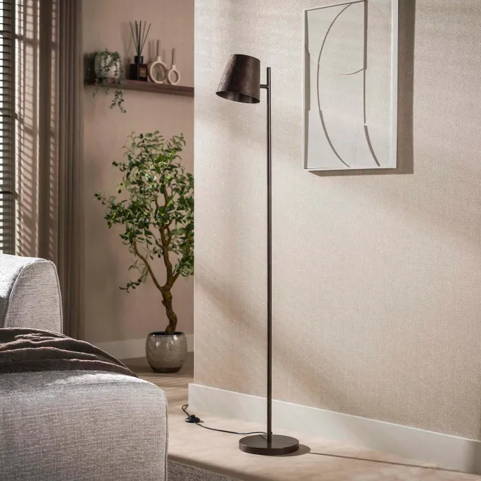 WoonStijl Vloerlamp 1L Flex verstelbare metalen kap Urban bruin