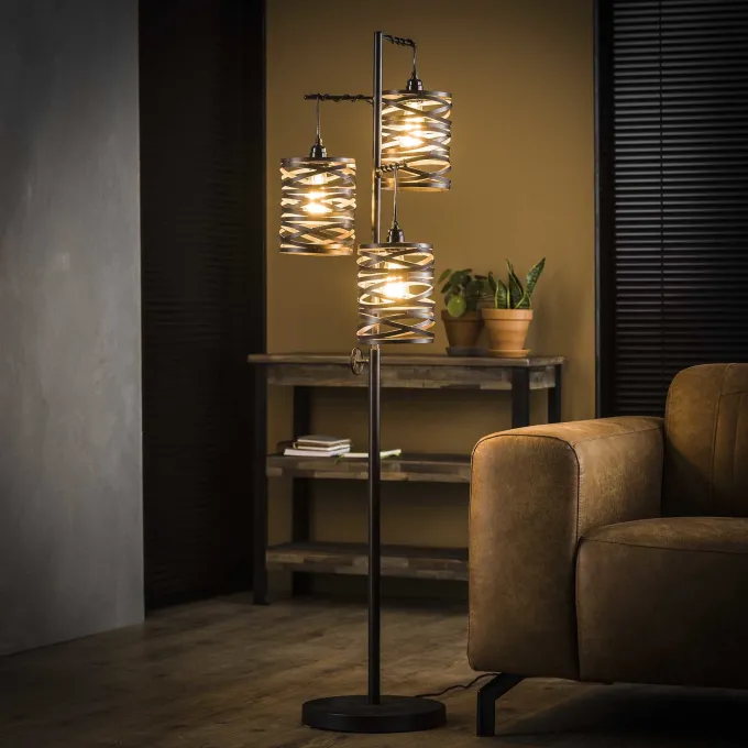 WoonStijl Vloerlamp 3L spindle slate grey / Slate grey