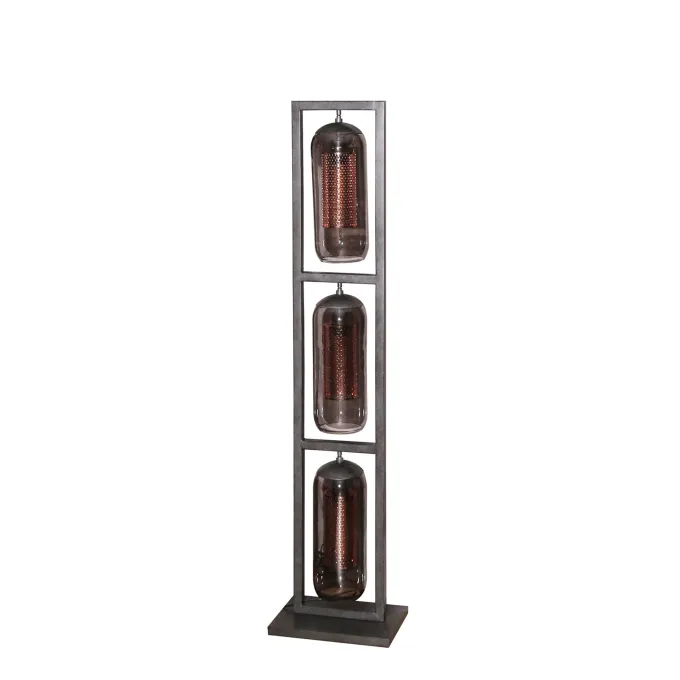 WoonStijl Vloerlamp 3L tower smoke glas-geperforeerd staal
