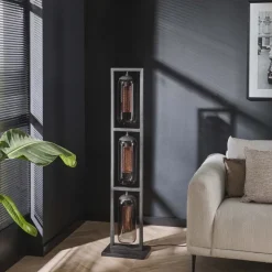 WoonStijl Vloerlamp 3L tower smoke glas-geperforeerd staal