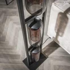WoonStijl Vloerlamp 3L tower smoke glas-geperforeerd staal