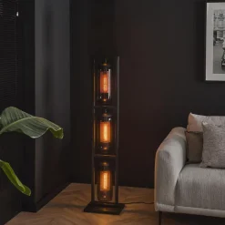 WoonStijl Vloerlamp 3L tower smoke glas-geperforeerd staal