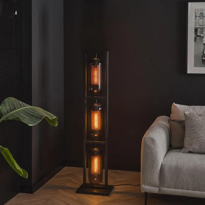 WoonStijl Vloerlamp 3L tower smoke glas-geperforeerd staal