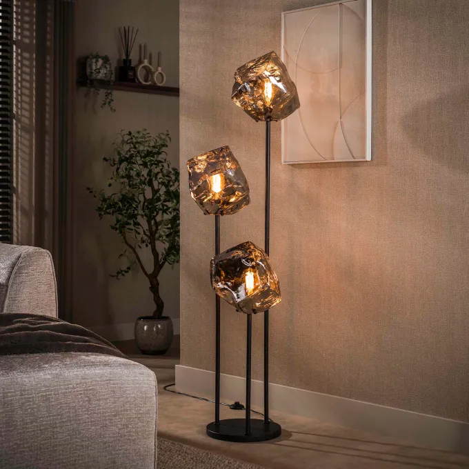 WoonStijl Vloerlamp Rock getrapt 3-lichts Chroom glas