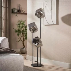 WoonStijl Vloerlamp Rock getrapt 3-lichts Chroom glas