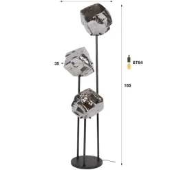 WoonStijl Vloerlamp Rock getrapt 3-lichts Chroom glas