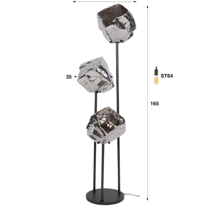 WoonStijl Vloerlamp Rock getrapt 3-lichts Chroom glas