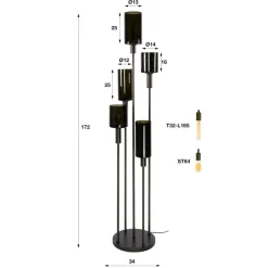 WoonStijl Vloerlamp Sepiora 5-lichts Sienna Bruin