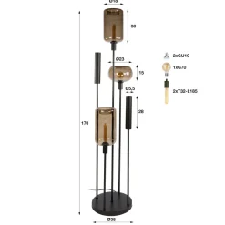 WoonStijl Vloerlamp Serene switch getrapt 2+3-lichts Sienna bruin