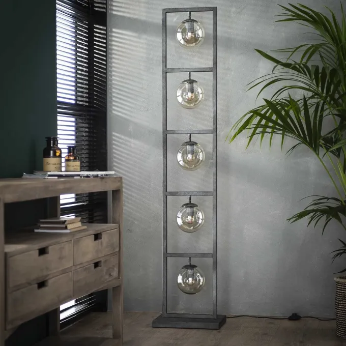 WoonStijl Vloerlamp tower 5x Ø15 glas / Oud zilver showroommodel