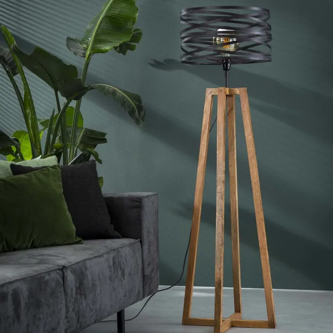 WoonStijl Vloerlamp twist houten kruisframe / Slate grey