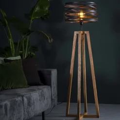 WoonStijl Vloerlamp twist houten kruisframe / Slate grey