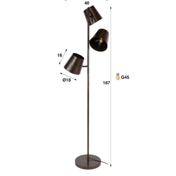 WoonStijl Vloerlamp 3x Kinetic urban bruin
