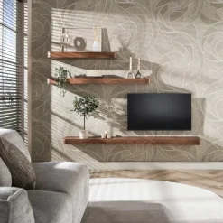 WoonStijl Wandplank Carve 200 cm acacia bruin