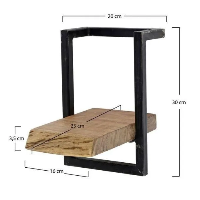 WoonStijl Wandplank Live Edge 20 cm - Acaciahout en Industrieel Staal