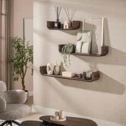 WoonStijl Wandplank Maya U-shape set van 3 teak espresso