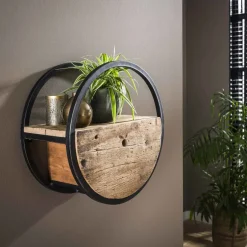 WoonStijl Wandschap Circular Ø50 met lade - Robuust hardhout